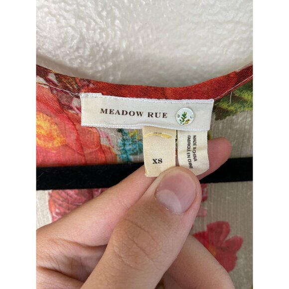 Meadow Rue Floral Crochet Blouse XS Boho Pink Green Sheer 3/4 Sleeve Top - Picture 3 of 5